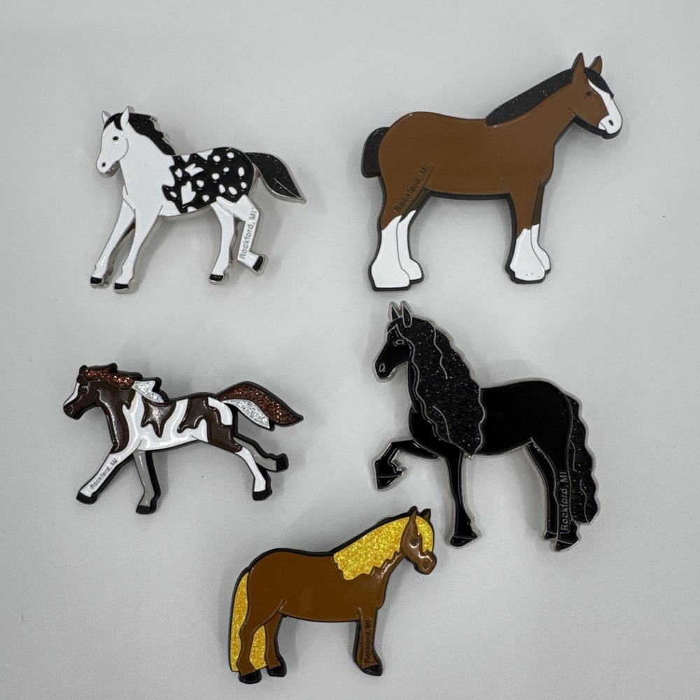 Horse Lapel Pins Set Of 5 Rockford, MI Multi Color &‎ Size Equestrian Riding